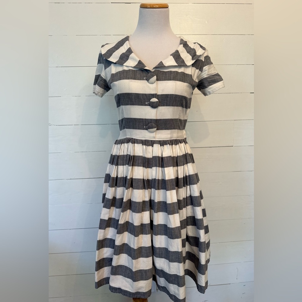 White & Gray Stripped Dress Vintage Inspired Fit & Flare